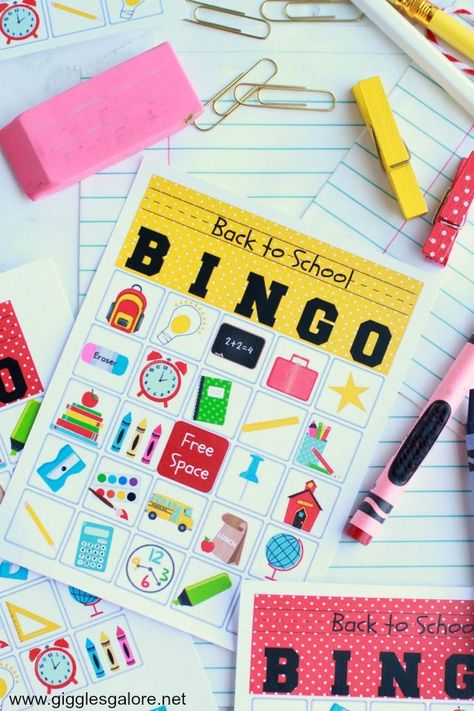 #ad This year make heading back to school exciting with this fun Back to School Bingo game.  Download the free printable for Back to School Parties, family game night or your classroom.  @gigglesgalore #printable #backtochool bit.ly/2MPm65z Back To School Bingo Free Printable, Back To School Party Games, Back To School Bingo, Halloween Bingo Printable, Back To School Printables, School Countdown, Back To School Theme, Yogurt Snacks, Teacher Appreciation Printables