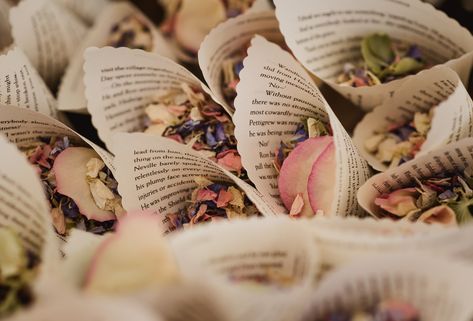 Confetti Cone Page Book Petals Wilkswood Farm Wedding Robin Goodlad Photography #Confetti #Cone #Page #Book #Petals #wedding Book Wedding Theme, Book Confetti, Diy Confetti Cones, Book Wedding Decor, Book Theme Wedding, Wedding Floral Decorations, Seating Chart Wedding Diy, Confetti Ideas, Book Themed Wedding