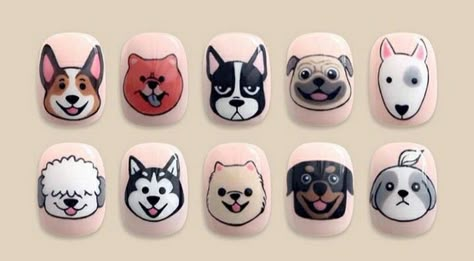 Pomeranian Nail Art, Nails Dog Art, Cute Dog Nail Art, Dog Design Nails, Nail Dog Design, Puppy Nail Art, Husky Nail Art, Dogs Nails Art, Dog Themed Nails