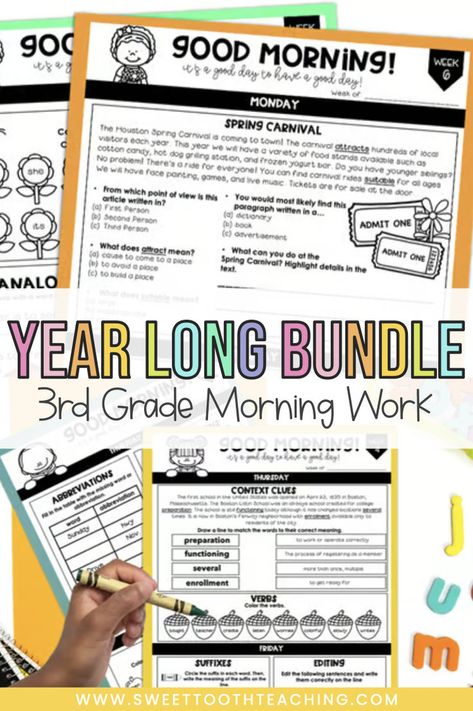 This year-long bundle will take care of your morning work for the entire year in 3rd grade! Snag these daily printables that give your kids mixed skill practice all year long. Take one thing off of your planning plate during back to school season by securing your morning work and having one less decision to make during planning time every week. 4th Grade Morning Work, Daily Review, 36 Weeks, Morning Activities, 4th Grade Ela, School Season, Early Finishers, Winter Themed, Morning Work