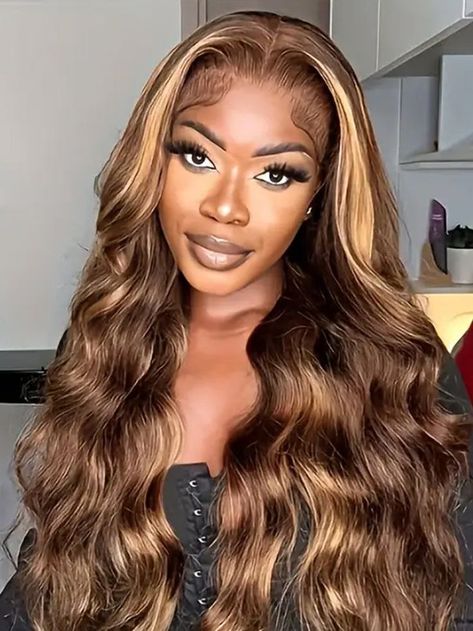 Honey Blonde Body Wave Lace Front Wig Human Hair Preplucked Natural Hairline Density180 Ombre Highlight Body Wave Lace Front Wig Highlights Ombre, Ombre Highlights, Color Highlights, Glueless Wigs, Wigs Hair, Body Wave Wig, Body Wave Hair, Wave Hair, Blonde Ombre