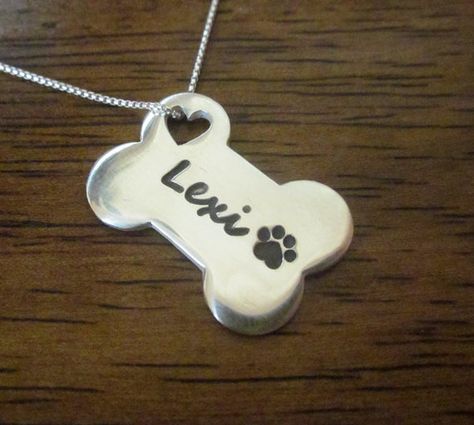 Personalized Silver Dog Bone Necklace with YOUR Dogs Name - SEVERAL fonts to choose from Pmc Clay, Paw Jewelry, Memorial Art, Silver Dog, Bone Necklace, Bone Pendant, Dog Jewelry, Dog Bone, Silver Pendants