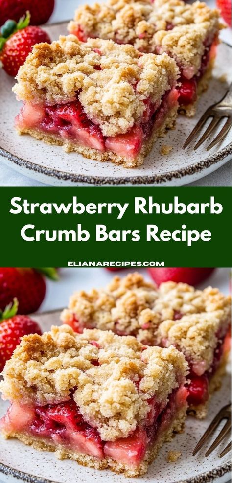 Craving a summer-inspired dessert? Our Strawberry Rhubarb Crumb Bars are a must-try! This simple dessert recipe highlights the delicious blend of strawberries and rhubarb, making it an ideal choice for picnics and gatherings. Crumb Dessert, Rhubarb Ideas, Strawberry Rhubarb Bars, Dessert Spring, Strawberry Rhubarb Recipes, Rhubarb Oatmeal, Rhubarb Bars, Almond Flour Crust, Dessert Strawberry