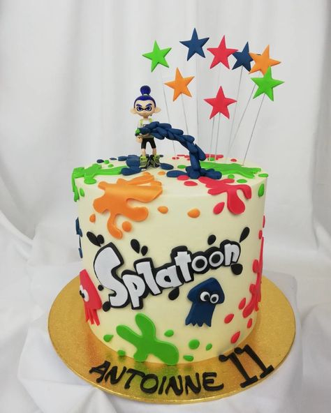 #splatoon #videogame #cake #birthday Splatoon Party Decorations, Splatoon Cake Ideas, Splatoon Birthday Party Ideas, Splatoon Food, Splatoon Cake, Splatoon Party, Splatoon Birthday, Jake Cake, Seventh Birthday