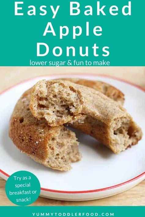 You can put leftover applesauce to delicious use in these Easy Baked Apple Donuts. They're a less sweet treat to share with the kids AND a healthy breakfast to serve all year long! #appledonuts #ciderdonuts #toddlerbreakfast #toddlermeal Kid Breakfast, Breakfast Calories, Easy Baked Apples, Apple Oatmeal Cookies, Kids Foods, Kid Foods, Toddler Foods, Baby Meals, Apple Donuts