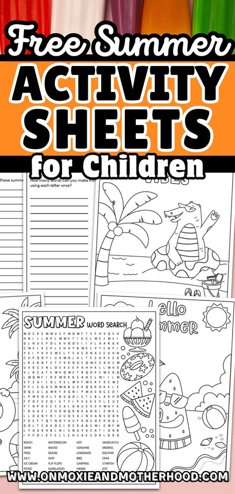 Keep your kids entertained all summer long with these free printable summer activity sheets. From coloring pages to puzzles and games, these activities are perfect for keeping little hands and minds busy. Download now and enjoy hours of summer fun at home. Summer Activity Sheets, Free Summer Activities, Summer Worksheets, Summer Words, Activity Sheets For Kids, Free Printable Activities, Winter Activities For Kids, Activities For Girls, Math Instruction