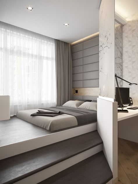 The simplicity of a studio apartment is beautiful in and of itself. Whether an artist's bed is hidden away behind a curtain or a modern, urban couple isn't afra Minimalist Bedroom Design, For Home, Kraf Diy, Modern Bedroom Design, Remodel Bedroom, Settee, Minimalist Bedroom, Bed Room, Design Case