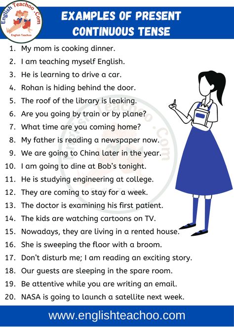 Present Continuous Tense Sentences, Present Continuous Sentences, Cartoons On Tv, Writing An Email, Tense Worksheet, Sweeping The Floor, English Conversation For Kids, Tenses Exercises, Reading A Newspaper