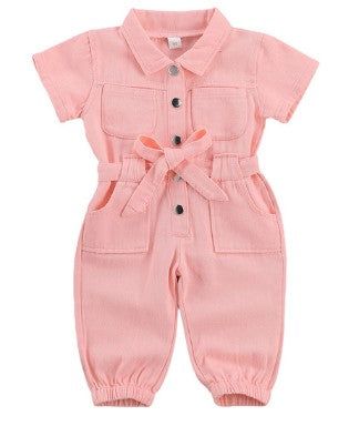 Pink Jumpsuits Outfit, Denim Bodysuit, Jeans Rosa, Toddler Girl Romper, Romper Long Pants, Collar Jumpsuit, Jeans Overall, Pink Jumpsuit, Jumpsuit Outfit