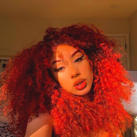 Feminine Face, Fire Hair, Neon Hair, Hair Girls, Colored Curly Hair, Red Heads, Coily Hair, Dope Hairstyles, Red Hair Color