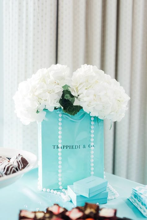 Kara's Party Ideas Tiffany & Co. Bridal Shower | Kara's Party Ideas Tiffany And Co Centerpieces Ideas, Tiffany And Co Bridal Shower Ideas, Bridal Shower Themes Ideas, Floral Bridal Shower Decorations, Tiffany Blue Bridal Shower, Tiffany Theme Party, Tiffany Themed Bridal Shower, Tiffany Birthday Party, Bridal Shower Themes