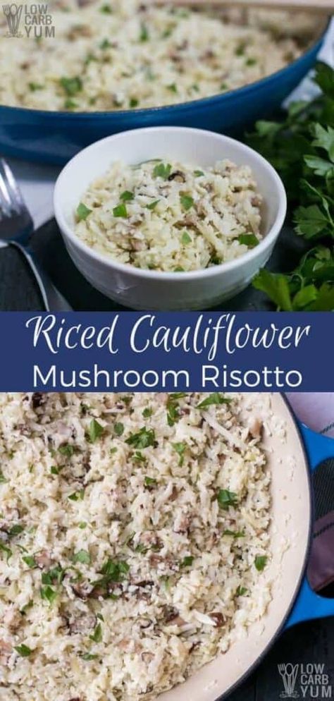 Meatless Keto, Keto Cauliflower Rice, Cauliflower Rice Risotto, Risotto Vegan, Cauliflower Keto, Cauliflower Rice Easy, Low Carb Rice, Cauliflower Mushroom, Rice Substitute