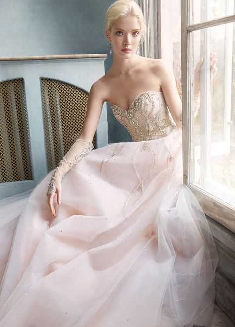 Alvina Valenta gown from JLM couture | Blushing Brides: 10 Gowns That Will Make You Want a Blush Wedding Dress   | The Pink Bride®️ www.thepinkbride.com Shimmer Wedding Dress, Blush Wedding Dress, 2016 Wedding Dresses, Bridal Ball Gown, Pink Bride, Wedding Dresses Strapless, A Wedding Dress, Mod Wedding, Tulle Wedding