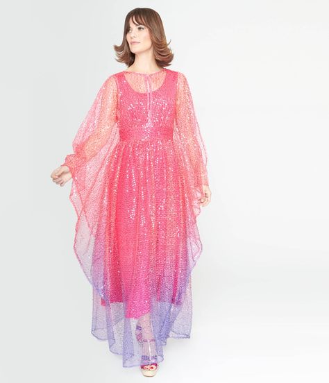 Pastel Halloween Costume, Pink Princess Outfits, 70s Dresses Formal, Plus Size Pink Dress, Iridescent Sequin Dress, Flapper Wedding Dresses, 70s Fashion Women, Georgia Fashion, Pink Purple Ombre