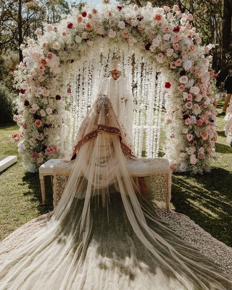 Absolutely in love with all the stunning photos from Rawnak & Shagota’s Nikkah ceremony. Such a beautiful moment captured as Rawnak sees his gorgeous wife for the first time ❤️ Styling, flowers and decor by @museweddingsandevents Bride by @shay.gotya Photography by @shutterstories.au Make up by @mariamzafarbridal Venue @growwild.weddings Nikkah Ceremony, Nikah Decor, Styling Flowers, Nikah Ceremony, Flower Veil, Flower Curtain, Wedding Stage Decorations, Stage Decorations, Wedding Stage