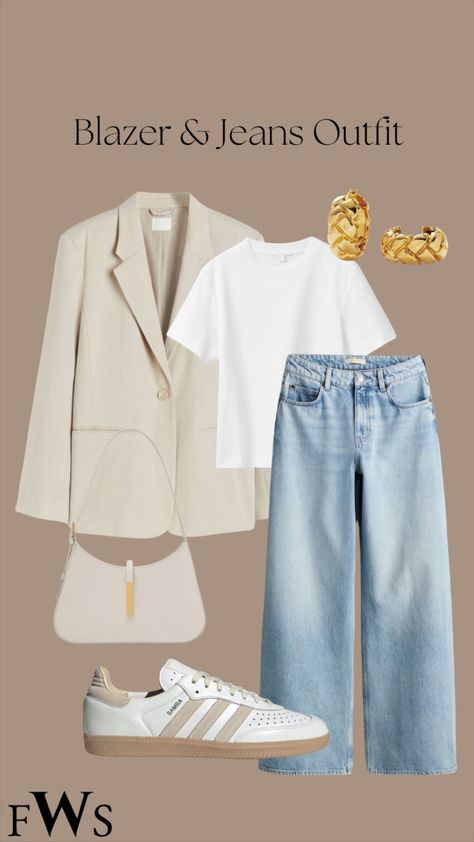 Clothing Looks For Women, Pinterest Spring Outfits, Denver Spring Outfits, White Jeans Style, Cute Casual Work Outfits Summer, White Wide Jeans Outfit, Outfit Jean Large, Casual White Button Down Shirt Outfit, Blue And White Shirt Outfit