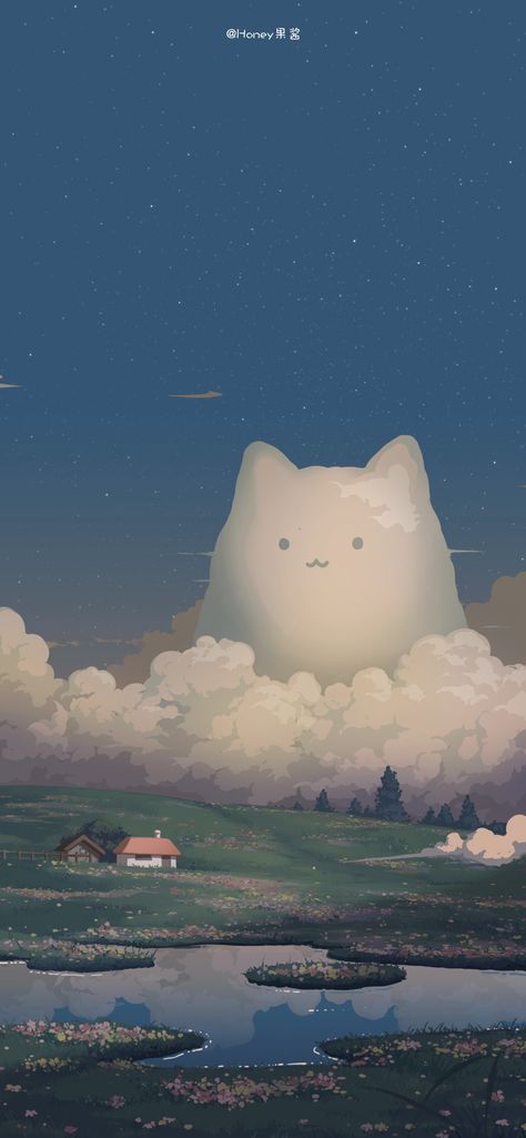 Snow Cat Wallpaper, Cat Cloud Wallpaper, Ghibli Aesthetic, Chinese Drawings, Phone Decoration, Fun Sleepover Ideas, Solo Leveling, Animation Background, Cat Wallpaper