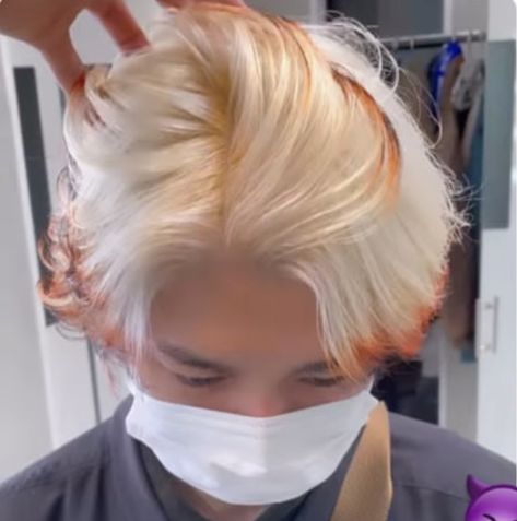 Dyed Tips Short Hair Men, Guy With Colored Hair, Hair Dye Ideas For Men, Fox Dyed Hair, Blonde Hair With Red Tips, White Ombre Hair, White Hair Men, Fox Hair Dye, Queer Hair