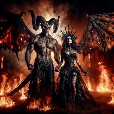 Lilith And Lucifer, Lilith Demon, Lucifer And Lilith, Grim Reaper Art, Demon Tattoo, Dark Art Drawings, Art Dark, Demon Art, Colorful Artwork