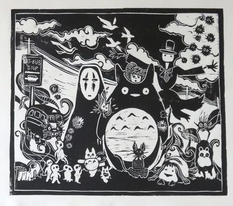 Studio Ghibli Films, Linoleum Print, Lino Art, Zine Design, Master Drawing, Art Basics, Relief Printing, Art Tools Drawing, Graphic Style