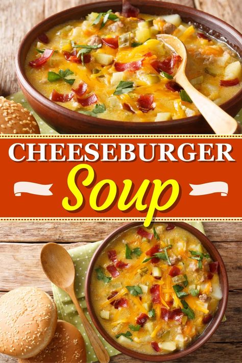 This incredible cheeseburger soup recipe will be your new go-to! It's full of ground beef, veggies, and plenty of cheese. It's everything you love about burgers in bowl form! Cheese Burger Soup, Easy Cheeseburger Soup, Burger Soup, Cheeseburger Soup Recipe, Cheese Burger Soup Recipes, Cheeseburger Soup, Cheese Burger, Easy Soups, Easy Soup Recipes