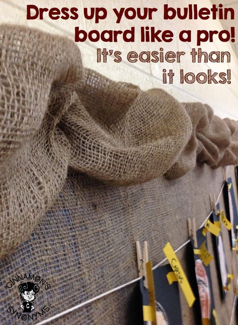 Burlap Bulletin Board. Reggio inspired, natural decor, easy to create! Burlap Border Bulletin Board How To, Natural Bulletin Board, Reggio Inspired Bulletin Boards, Natural Classroom Decor Reggio Inspired, Rustic Bulletin Board Ideas, Natural Bulletin Board Ideas, Burlap Border Bulletin Board, Reggio Bulletin Boards, Burlap Bulletin Board Ideas