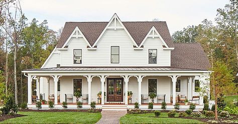 The Biggest House Plan Trends of 2021 | Southern Living Southern Gothic House, Gothic House Plans, Gothic Farmhouse, Farmhouse Exterior Design, Paradise Falls, Farmhouse Architecture, Southern Living House Plans, Farmhouse Remodel, Modern Farmhouse Exterior