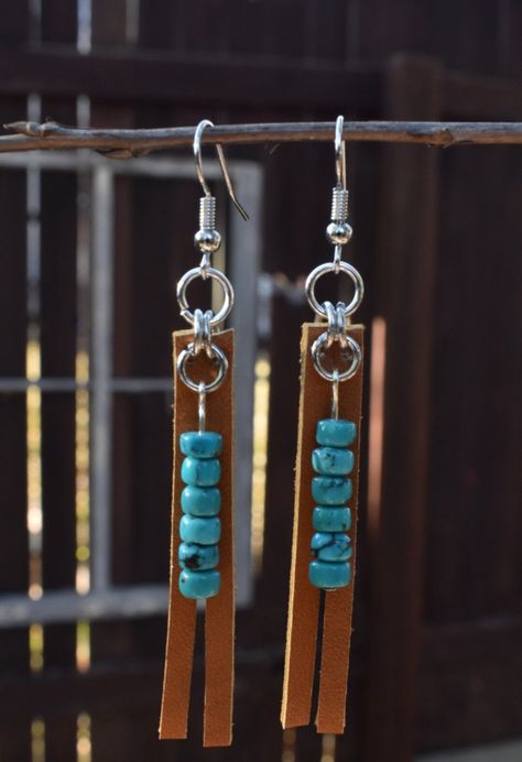 This Dangle & Drop Earrings item is sold by RubysGem. Ships from United States. Listed on 31 Jan, 2024 Handmade Leather Jewelry, Turquoise Earring, Diy Leather Earrings, Leather Jewelry Diy, Diy Jewelry Projects, Beaded Earring, Cord Jewelry, Easy Diy Jewelry, Earring Ideas