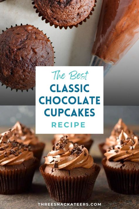 Chocolate Cupcakes. With Text Reading: Easy Classic Chocolate Cupcakes Recipe. Classic Chocolate Cupcakes, Best Ever Moist Chocolate Cupcakes, 6 Chocolate Cupcakes Recipe, Chocolate Pudding Cupcakes, Dozen Chocolate Cupcakes, Rich Chocolate Cupcake Recipe, Fudge Cupcakes, Chocolate Fudge Cupcakes, Homemade Chocolate Cupcakes