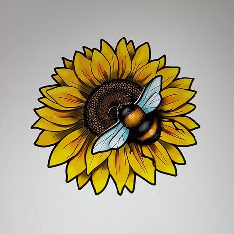 Sunflower and bee tattoo design ☇Contact madamehatattoos@gmail.com Sunflowers And Bees Tattoo, Bee Sunflower Tattoo, Sunflower Bee Tattoo, Sunflower And Bee Tattoo, Sunflower Reference, Gems Tattoo, Bee Tattoo Design, Bee Tattoo Meaning, Sunflower Tattoo Thigh