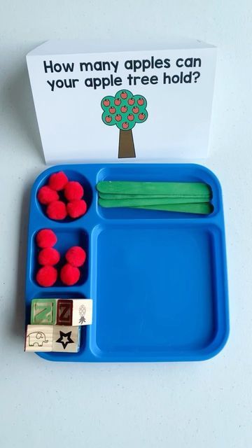 Angie - Preschool & Pre-K on Instagram: "🍎Apple Stem challenge🍎 🍎How many apples can your apple tree hold? Provide students with blocks, popsicle sticks, and “apples” (pom-poms/mini erasers). Challenge them to see how many apples their tree can hold. 🍎 This activity is included in the Apple math centers as a bonus activity. Link in bio." Apple Experiments For Preschool, Apple Tree Stem Activity, Apple Stem Activities First Grade, Apple Stem Activities, Kindergarten Apples, Apple Math Centers, Apple Building, Apple Kindergarten, Apple Math