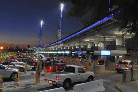 Long lines of idling cars waiting to cross the U.S.-Mexico border are a part of life in San Ysidro. Mexican Border, Bank Branch, San Ysidro, Money Laundering, Air Pollution, Clean Air, Pollution, San Diego, Around The Worlds