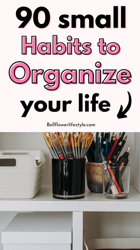 If you feel like life is going out of your control because there are so many areas to be taken care of at once, it feels overwhelming, then forming small habits to organize your life is the only way to go! Here are 90 small habits to organize your life. Life Organisation, Mini Habits, How To Be More Organized, Small Habits, Workplace Productivity, Better Organization, Tiny Habit, Organization Skills, Cleaning House