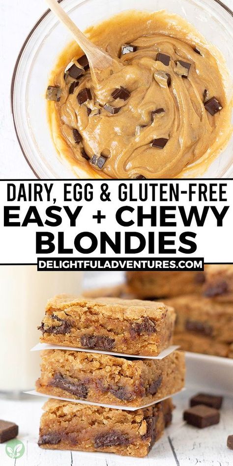 Dairy Free And Nut Free Recipes, Egg Free Sweets, Gluten Free Vegan Blondies, Gluten Dairy Soy Egg Free Desserts, Quick And Easy Vegan Desserts, Dairy Free Egg Free Desserts, Gluten Free Dairy Free Dessert Recipes, Gluten Free Egg Free Desserts, Best Blondies