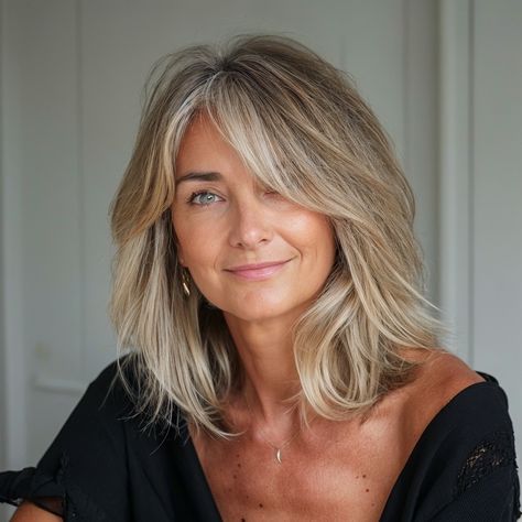 Bob Short Back Long Sides, Hair Long Bob With Bangs, Long Bangs For Wavy Hair, Hair Styles For Women Over 50 With Curtain Bangs, Long Bob With Bangs Over 50, Curtain Bangs For Mid Length Hair, Long Bobs Haircuts With Bangs, Women's Haircut With Bangs, Long Wavy Bob Haircuts