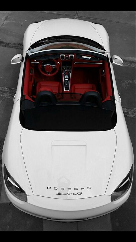 White Car With Red Interior, White Convertible Porsche, White Car Red Interior, Car With Pink Interior, White Porsche Aesthetic, Red Porsche Aesthetic, Porsche Red Interior, Boxter Porsche, Red Interior Car