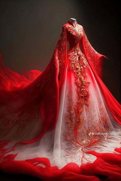 Red Fantasy Dress Queens, Chinese Inspired Dress, Fantasy Dress Queens, Black Prom Dresses Short, Phoenix Wedding Dress, Womens Casual Dresses, Chinese Fancy Dress, Traditional Asian Dress, Ancient Dress