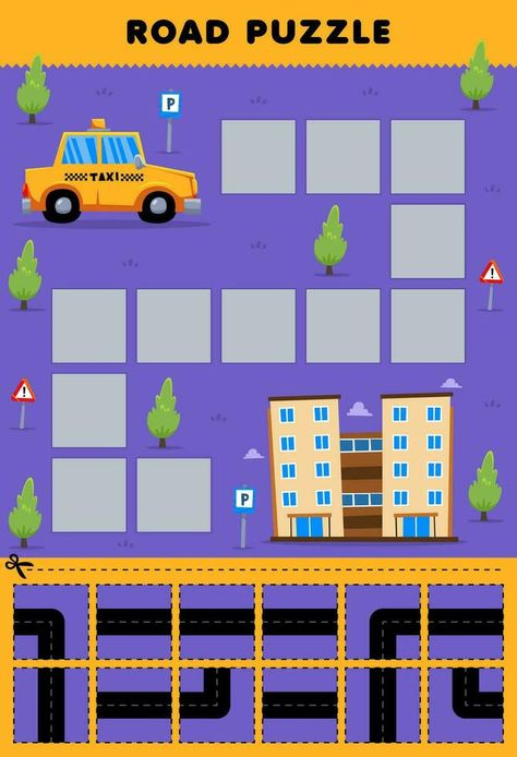 Education game for children road puzzle help taxi move to hotel building printable transportation worksheet Iq Kids, Bord Games, Transportation Worksheet, Busy Activities, Mazes For Kids, Game For Children, Hotel Building, Hidden Pictures, Printable Crafts