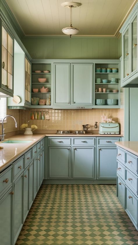 20 Dream Vintage Coastal Kitchen Ideas — Coastal Cottage by Celeste Mint Green Kitchen Ideas, Color Tile Backsplash, Green Kitchen Ideas, Sustainable Kitchen Design, Coastal Kitchen Ideas, Mint Green Kitchen, Olive Green Kitchen, Green Subway Tile, Dark Green Kitchen