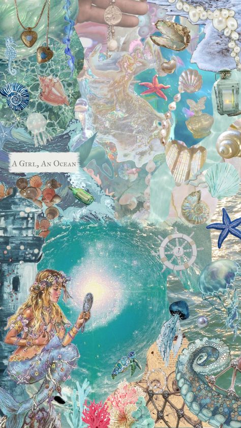 #mermaid #mermaidcore #mermaidaesthetic #siren #sirenaesthetic #sirencore #ariel #thelittlemermaid #ocean #sea #oceanaesthetic #h2ojustaddwater #h2o #water #aesthetic Beachy Collage, H2o Water, Create A Sticker, Water Aesthetic, Mermaid Aesthetic, Iphone Wallpaper Themes, Patterned Vinyl, Cute Wallpaper Backgrounds, Permanent Vinyl