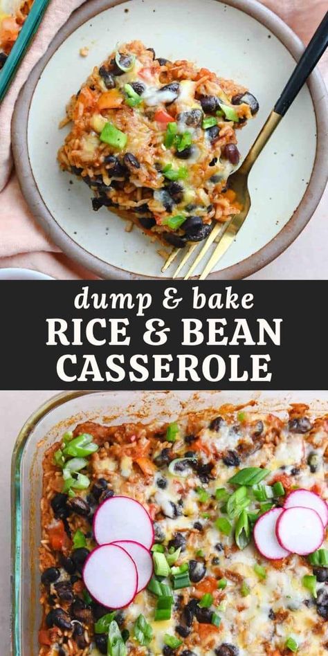 This rice and bean casserole is a dump & bake recipe that features diced sweet potatoes, smoky flavors, and a touch of spice. This is a great vegetarian weeknight meal that makes a lot of food! Rice And Black Bean Casserole, Rice And Bean Casserole, Casserole With Sweet Potatoes, Kidney Stone Diet Recipes, Rice Casserole Dishes, Diced Sweet Potatoes, Easy Vegetarian Casseroles, Black Bean Casserole, Sweet Potato Rice