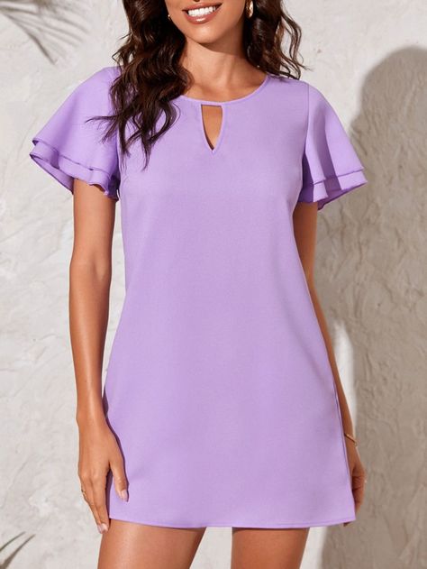 Simple Chiffon Dress, Dresses Lilac, Woman Blouse Casual, Shirred Waist Dress, Plain Tunic, Chiffon Shift Dress, Best African Dresses, Short African Dresses, Mesh Bodycon Dress