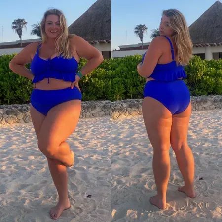 Beautiful blue high waisted bikini swim from Amazon - runs true to size #LTKunder50 #LTKswim #LTKcurves Poolside Glamour, Midsize Fashion, Plus Size Two Piece, Racerback Dress, Plus Size Swimsuits, Swimsuit Fashion, Women Plus Size, Curvy Outfits, Women's Swimwear