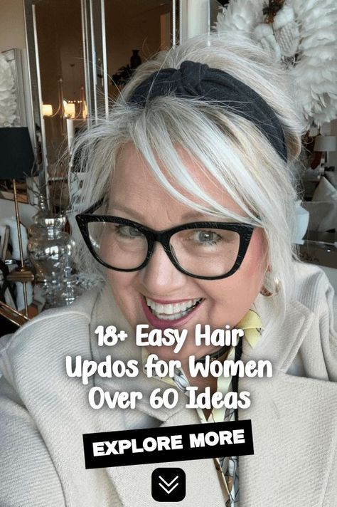 sophisticated updo, hairstyles for women over 60, elegant hairstyles Casual Updo With Bangs, Older Women Updo Hairstyles, Over 50 Updo Hairstyles, Updo Casual Hairstyles, Hair Styles For 60 Year Old Women, Party Updo Hairstyles, Updo Hairstyles For Women, Easy Office Hairstyles, Sophisticated Updo