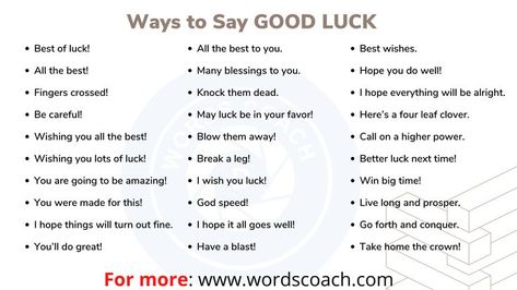 How To Say Good Luck In Different Ways, Good Luck Caption, Goodluck Message, Ways To Say Good Luck, English Greetings, I Already Miss You, Rizz Lines, Wish You Luck, Better English