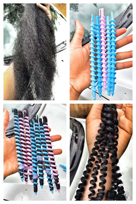 Spiral rods on Marley hair Hair Braiding Salon, Diy Hair Wig, Diy Hair Extensions, Hair Braid Patterns, Heat Damaged Hair, Curly Crochet Hair Styles, Marley Hair, Spiral Curls, Wavy Design