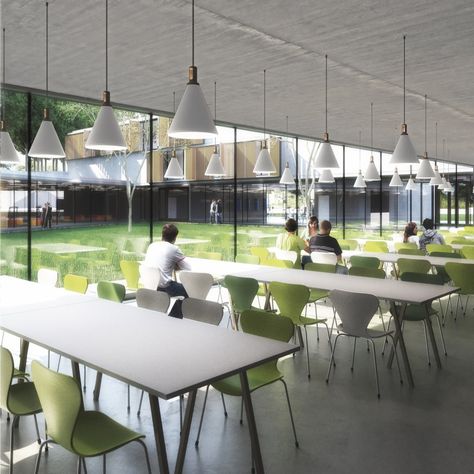 AM3′s Prize-Winning Boarding School to Open Onto Mount Stelvio in Malles Mini Cafeteria, Canteen Design, Office Cafeteria, Coworking Space Design, Cafeteria Design, Office Canteen, School Interior, School Cafeteria, Tables And Chairs