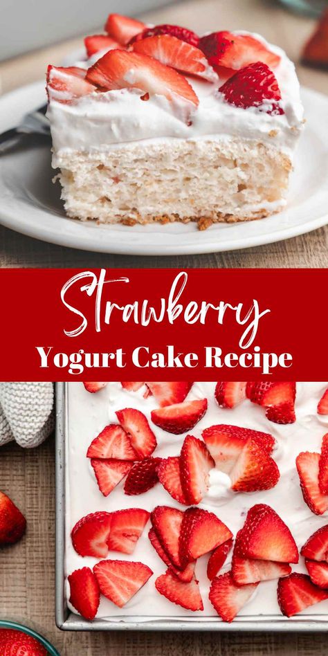 Strawberry Yogurt Cake - I Heart Eating Yogurt And Cake Mix Recipes, Low Sugar Birthday Cake, Yogurt Cake Recipe Easy, Strawberry Yogurt Cake Recipe, Healthy Strawberry Cake, Moist Strawberry Cake, Vanilla Yogurt Recipes, Strawberry Yogurt Cake, Yogurt Dessert Recipes