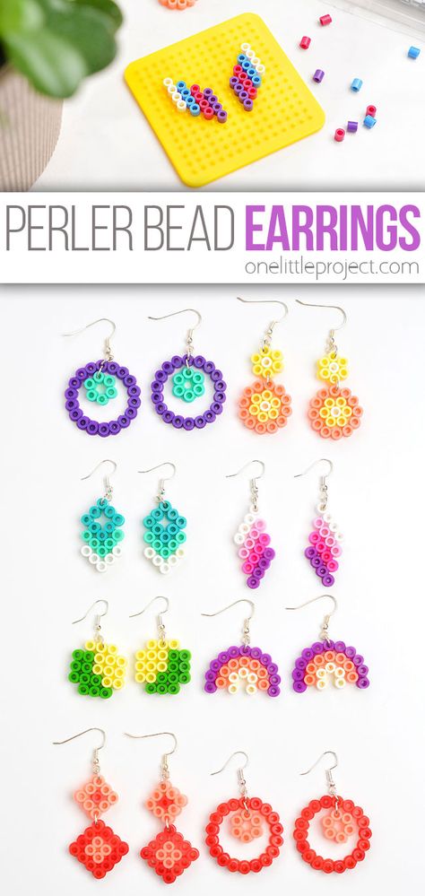 Iron Bead Jewelry, Making Your Own Earrings, Hama Bead Earrings Ideas, Perler Bead Earrings Diy, Pearler Beads Earrings, Iron Beads Earrings, Mini Hama Beads Earrings, Iron Bead Earrings, Diy Summer Crafts For Teens