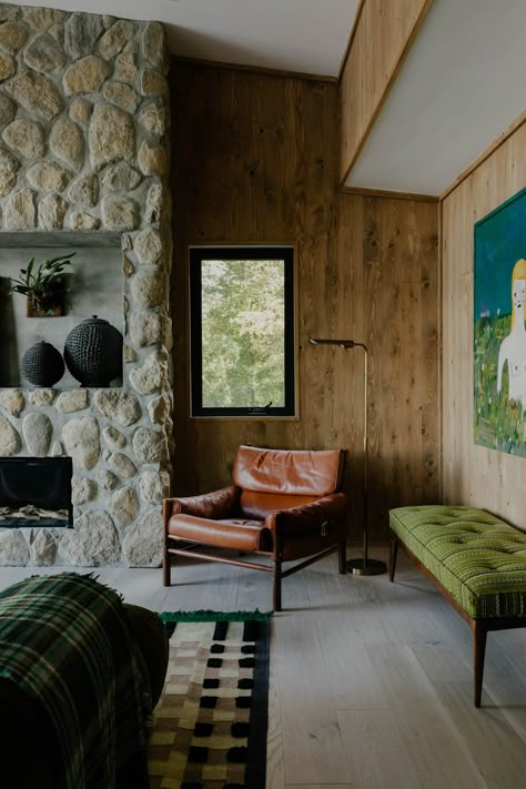 Rustic And Mid Century Modern, Bush House Interior Design, Mixed Wood Interior Design, Mid Century Mountain Home, Mid Century Home Design, Warm Contemporary Interior Design, Mountain Eclectic, Turn Of The Century Homes, Mid Century Modern Cabin